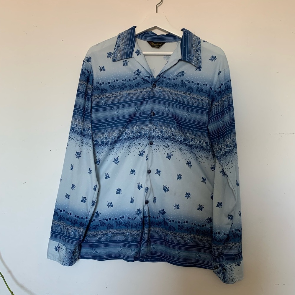 Men’s 70’s Blue Floral Dress Shirt